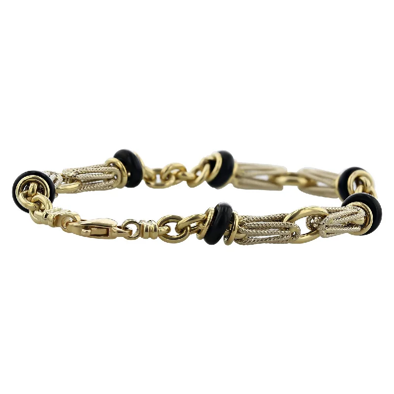 14K Yellow Gold Black Onyx 7-Inch Bracelet