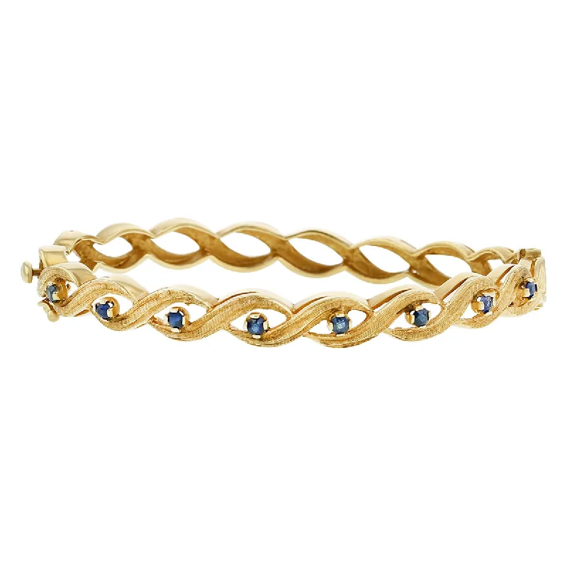 14K Yellow Gold Blue Sapphire Twisted Bangle