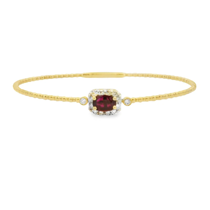 14K Yellow Gold Flexible Bangle with Ruby and Diamond Accent