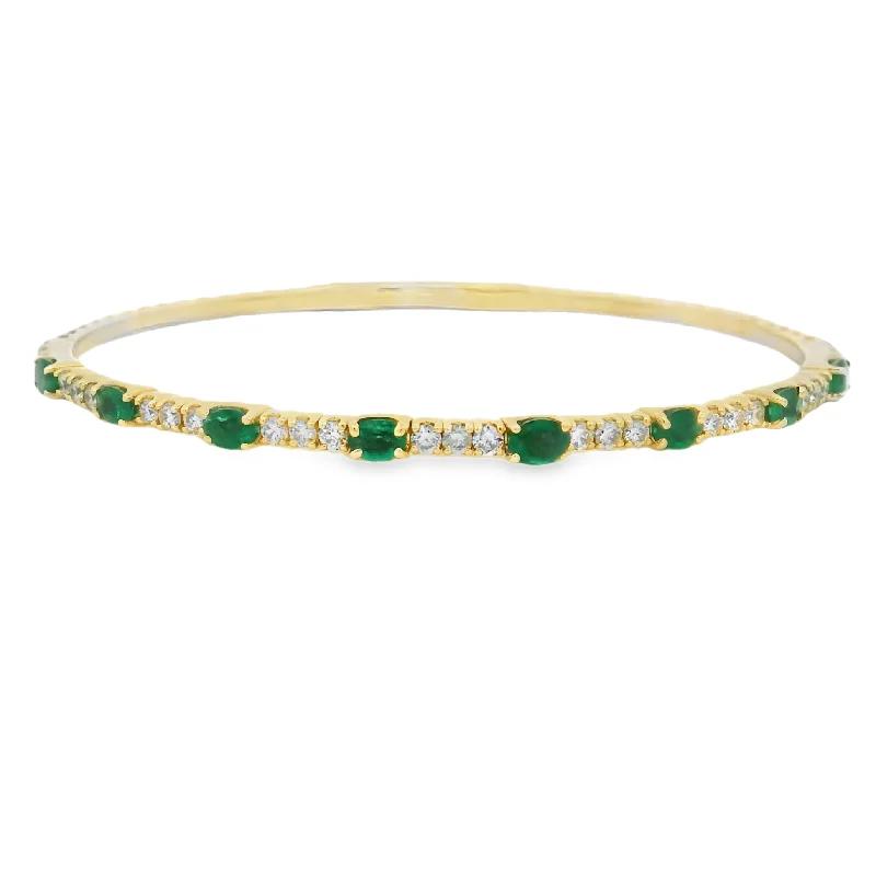 14K Yellow Gold Flexible Emerald and Diamond Bangle Bracelet