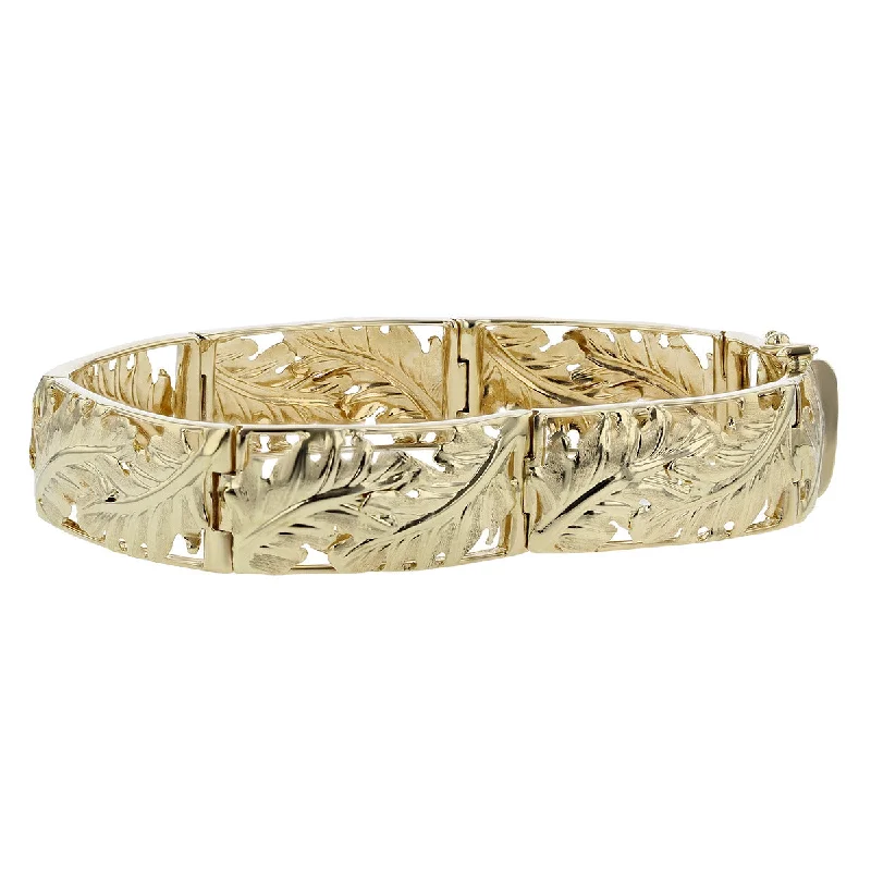 14K Yellow Gold Flexible Leaf Design Bracelet