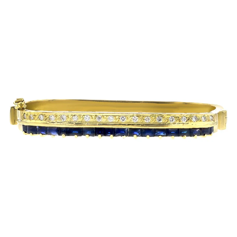 14K Yellow Gold Sapphire and Diamond Two Row Bangle