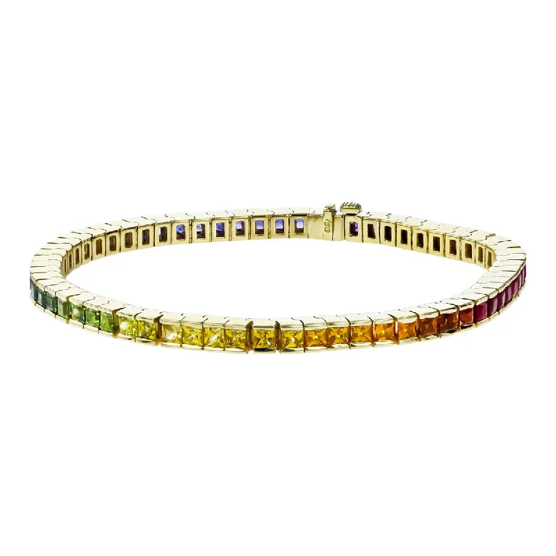 18K Yellow Gold Rainbow Sapphire and Ruby Bracelet