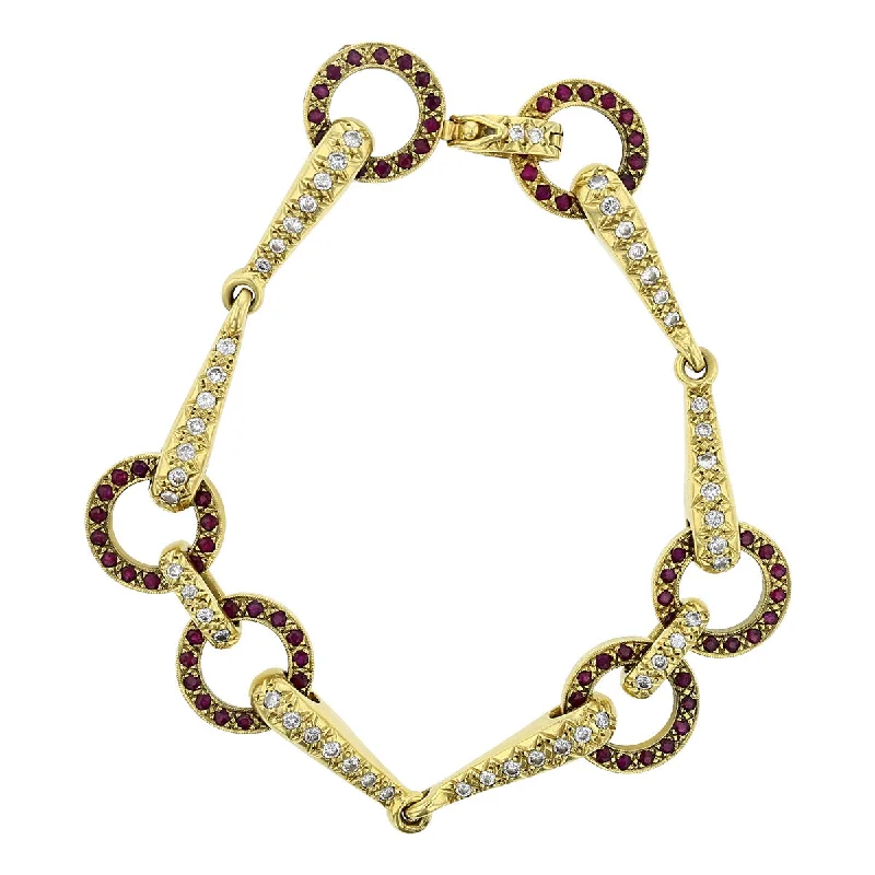 18K Yellow Gold Ruby and Diamond Horse Bit Bracelet