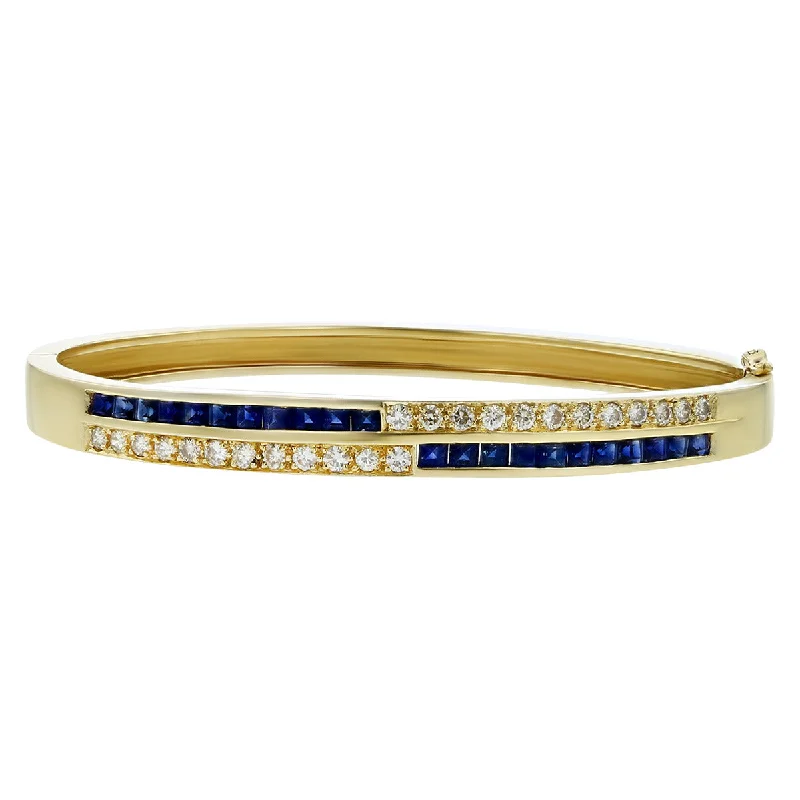 18K Yellow Gold Sapphire and Diamond Bangle