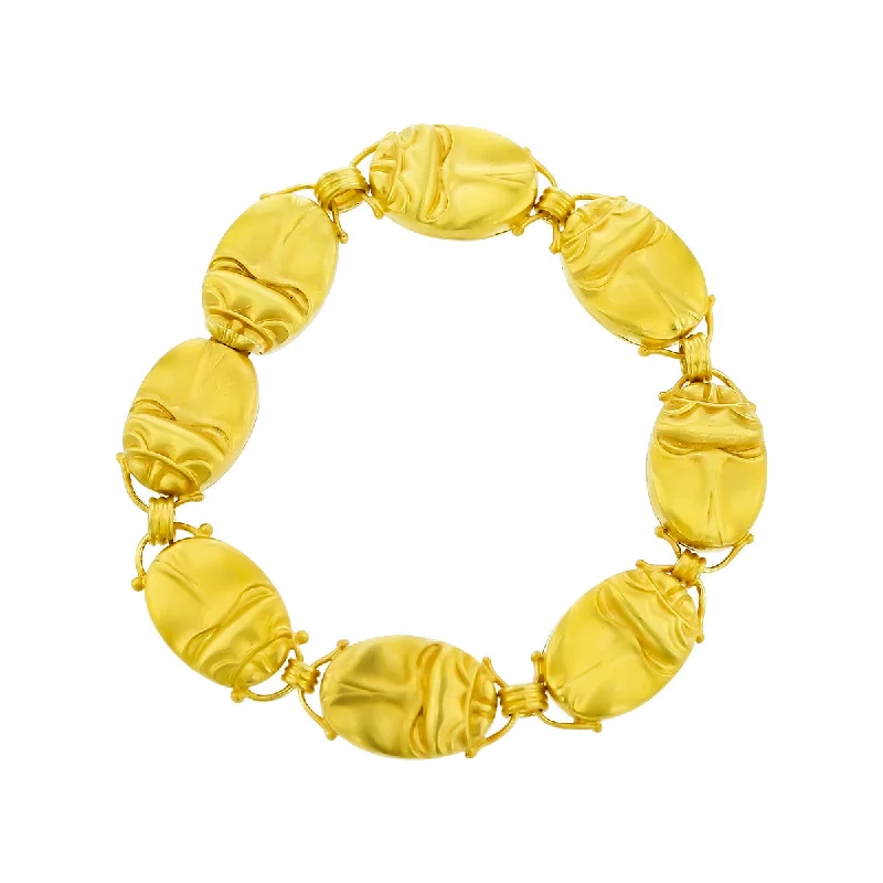 18K Yellow Gold Scarab Link Bracelet with Hieroglyphics