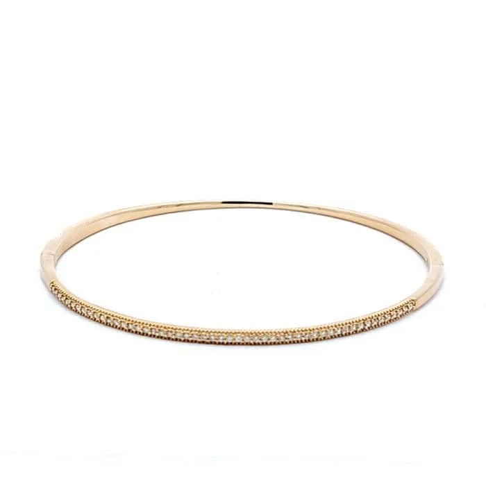 Mountz Collection Diamond Hinged Bangle with Milgrain Edges in 14K Yellow Gold