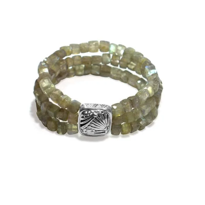 Stephen Dweck Labradorite 3-Strand Stretch Bracelet with Square Station in Sterling Silver