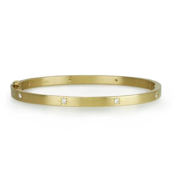 18K Gold and Star-Set Diamond Oval Hinged Bracelet