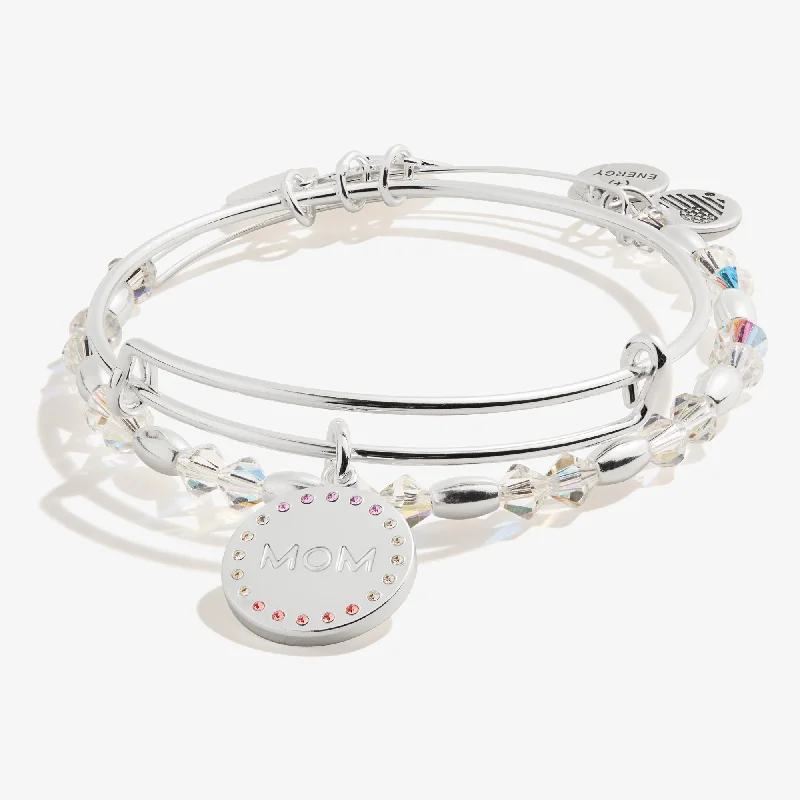 Crystal Infusion 'Mom' Charm Bangle, Set of 2