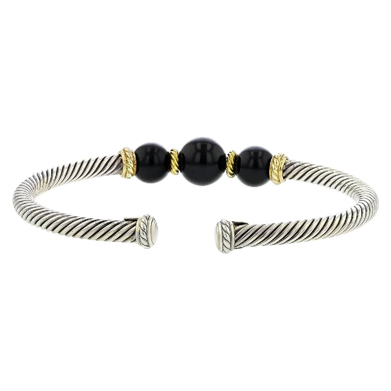 David Yurman Cable Cuff Bracelet with 3 Black Onyx Beads