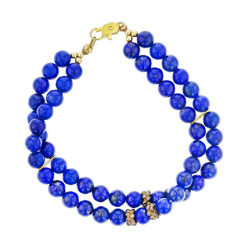 Gold Plated Lapis Double Strand 6.00mm Bracelet