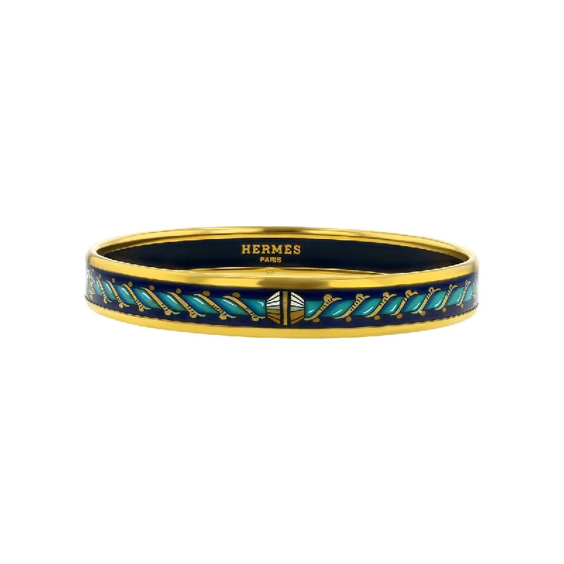 Hermes Narrow Black Enamel Intertwined Rope Bangle