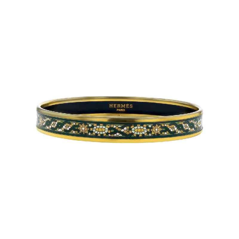 Hermes Narrow Black Enamel Mosaic Bangle