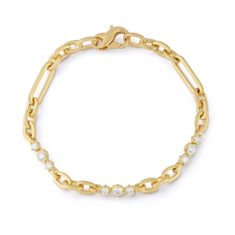 18K Gold & Diamond "Paige" Flattened Oval Link Chain Bracelet