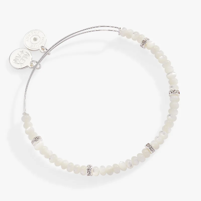 White Semi-Precious Rondelle Beaded Bangle