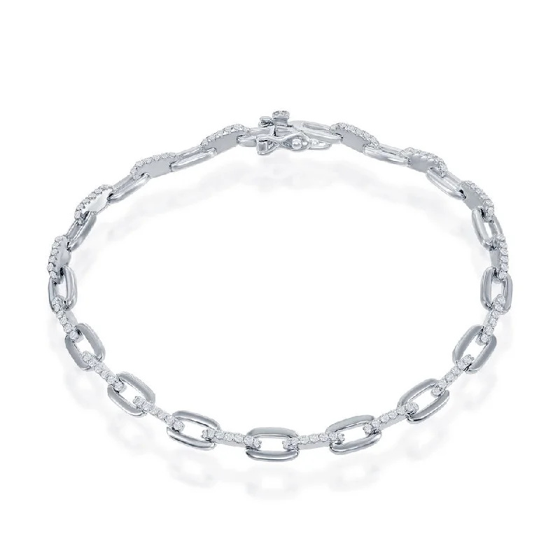 Silver Paper Clip Bracelet with CZ Adorned Links