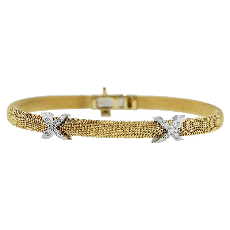 Soft Mesh 18K Yellow Gold Bangle with Diamonds