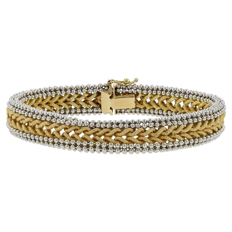 Two-Tone 14K Mesh Center Bracelet with Bead Border