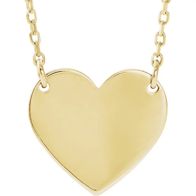 14KT GOLD HEART ONE LETTER ENGRAVEABLE NECKLACE