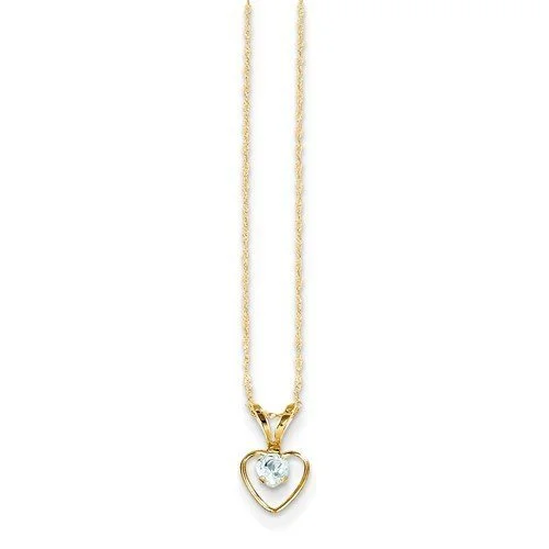 14KT YELLOW GOLD HEART AQUAMARINE PETITE NECKLACE