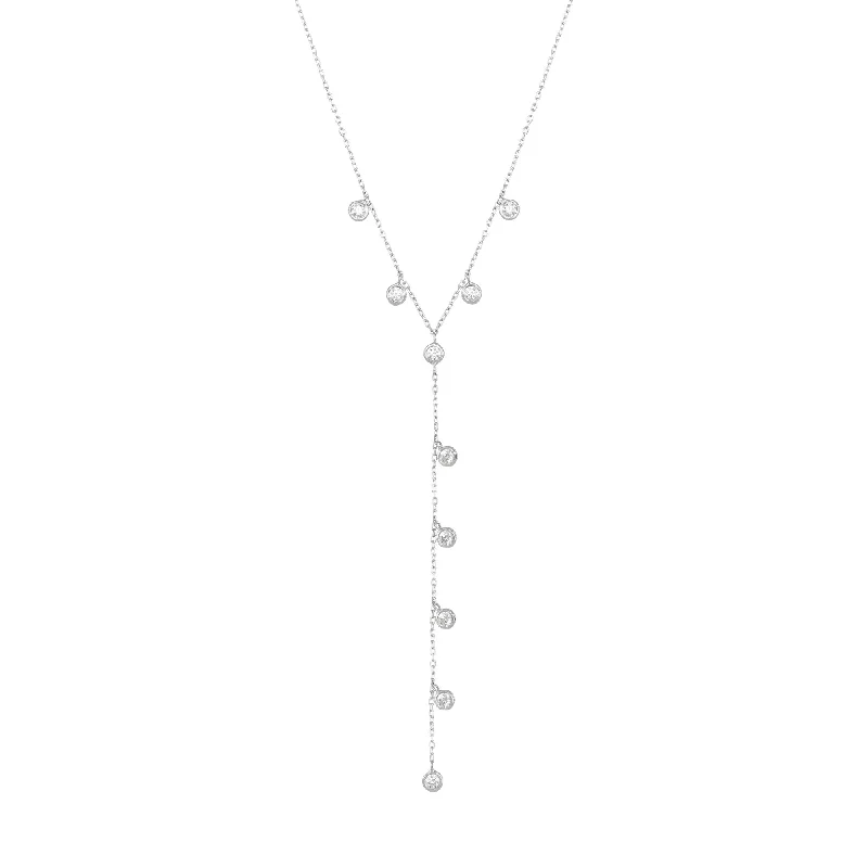 Dangling Chain 18K Whitegold Necklace w. Diamonds