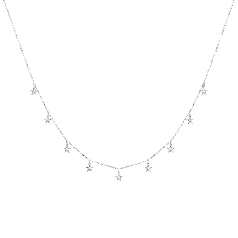 Tiny Star 18K Whitegold Necklace w. Diamonds