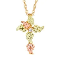 Black Hills Gold Rose, Diamond, or Ruby Cross Necklace