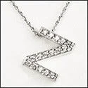 Letter Z Initial Pendant Cubic Zirconia Pave Stones 14K White Gold