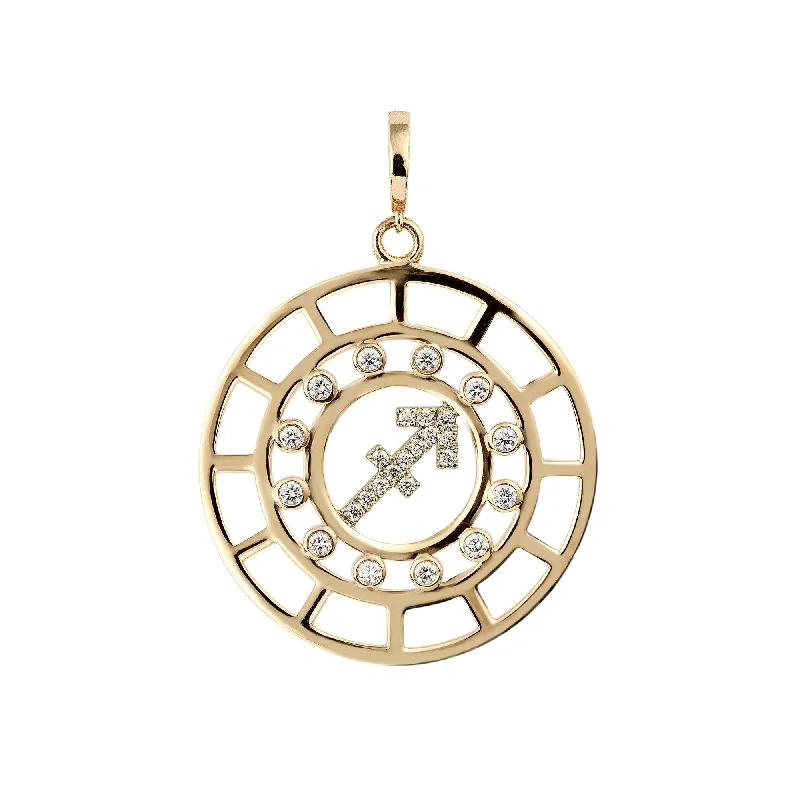 Zodiac Sagittarius 18K Gold or Whitegold Pendant w. Diamonds