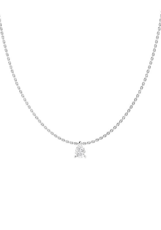 Solitaire Pear 18K White Gold Necklace w. Lab-Grown Diamond