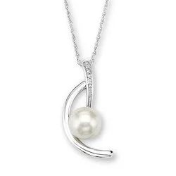 Silver Elegance Sterling Silver Pearl Diamond Necklace